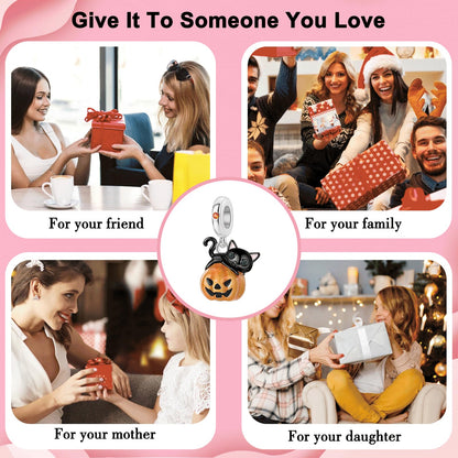 BIZK 925 Sterling Silver Charm for Bracelets and Necklaces Charms for Women Fashion Jewelry for Women Friend and Mother (Black Cat Pumpkin)