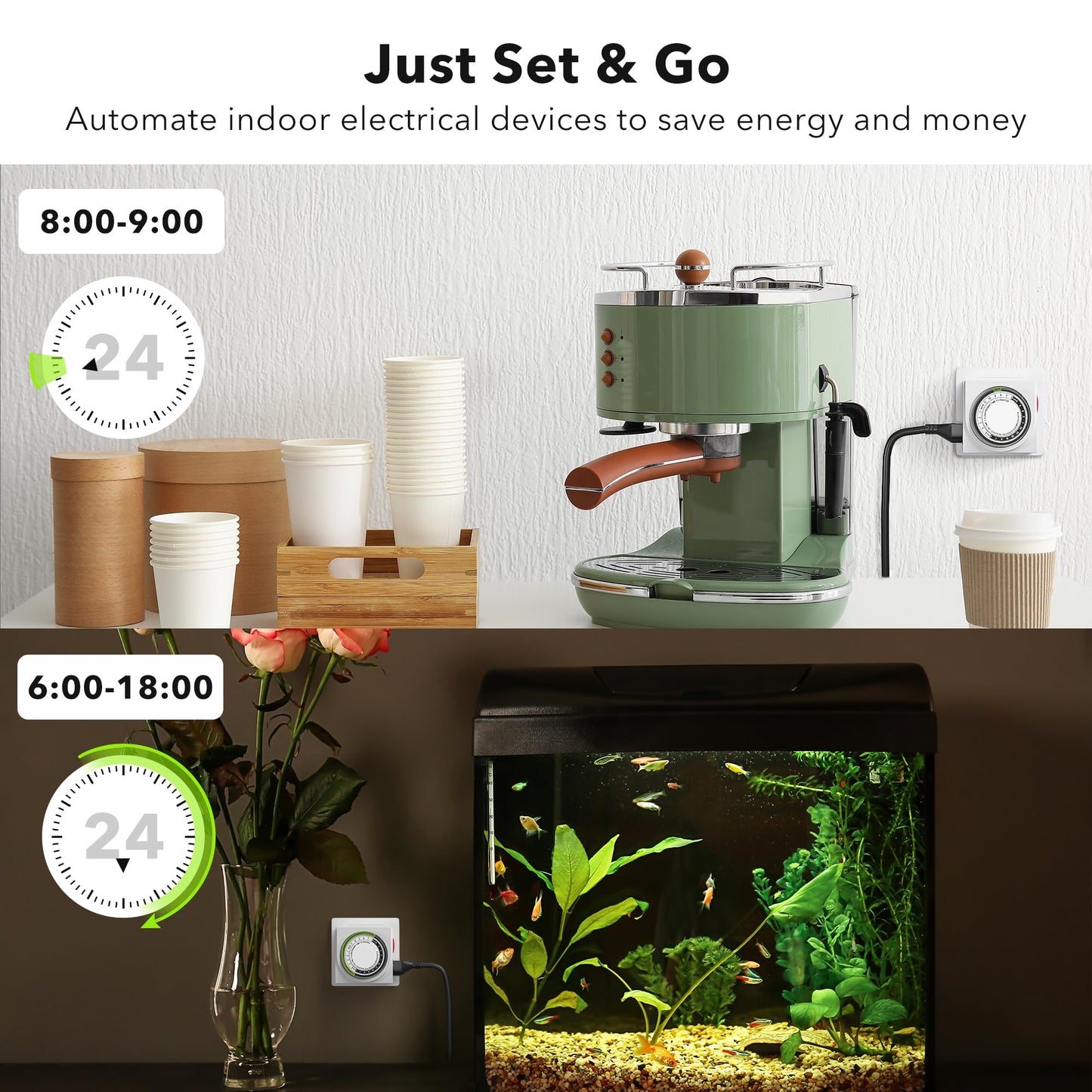 BN-LINK Heavy Duty Mechanical 24 Hour Timer Dual Outlet 3-Prong Accurate Indoor for Lamps Fans Christmas Lights White AC 1875W 1/2 HP, ETL Listed