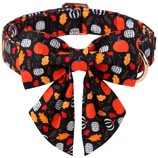 ARING PET Halloween Dog Collar with Bow, Cotton Autumn Black Pumpkin Orange Sailor Bowtie Collars with Metal Buckle for Puppy Small Medium Large Girl Boy Dogs Pets-S