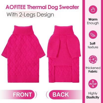 AOFITEE Dog Sweater, Turtleneck Dog Sweaters for Small Dogs Female, Dogs Winter Sweaters Girl Boy, Small Pet Christmas Sweater, Classic Cable Holiday Knitwear for Pug Dachshund (Rose Red, S)