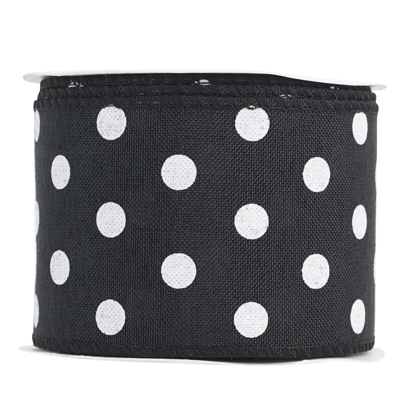 HUIHUANG Black Polka Dot Wired Ribbon, 2.5 Inch X 10 Yards - Black and White Dot Burlap With Wire Edge for Crafts, Fall Wreath Supplies, Gift Wrapping, Basket Bows Decor