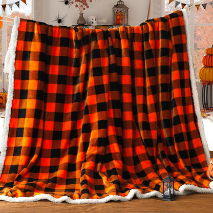 BEAUTEX Halloween Blanket, Sherpa Plaid Throw Blankets Fuzzy Fluffy Cozy Soft Throws, Fleece Flannel Plush Microfiber Blanket Halloween Fall Decor for Couch Bed Sofa(50" X 60", Orange)