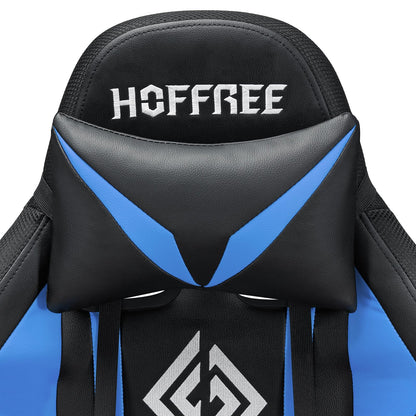 HOFFREE RGB Gaming Chair with Speakers Massage Computer Gaming Chair with LED Lights and Footrest High Back Video Game Chair for Adults Blue and Black