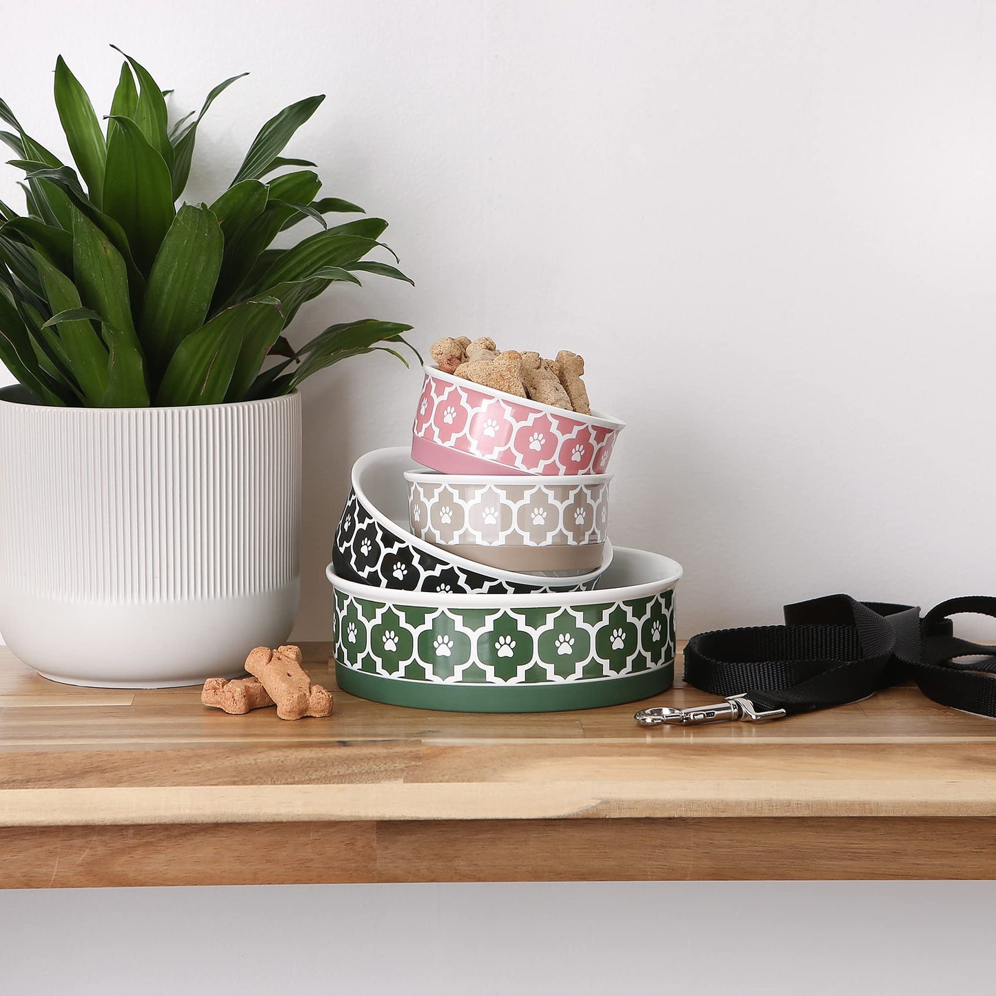 Bone Dry Lattice Collection Pet Bowl & Canister, Small Set, 4.25x2 inches, Hunter Green, 2 Piece