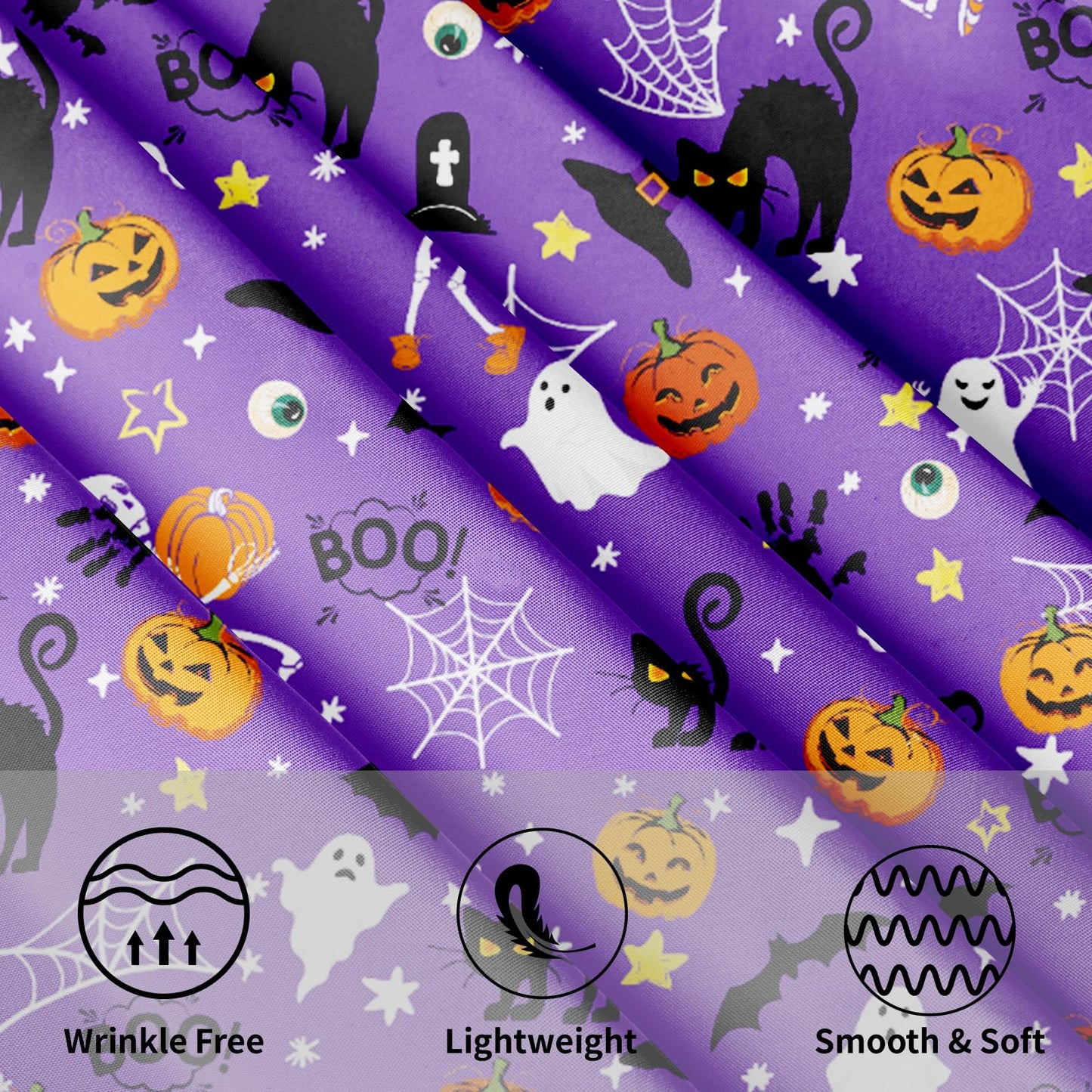 ABSOP Halloween Tablecloth Round 60 Inch Purple Outdoor Table Cloth Black Orange Pumpkin Table Cover for Kitchen Dinner Room Holiday Party Outdoor Home Halloween Decor