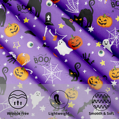ABSOP Halloween Tablecloth Round 60 Inch Purple Outdoor Table Cloth Black Orange Pumpkin Table Cover for Kitchen Dinner Room Holiday Party Outdoor Home Halloween Decor