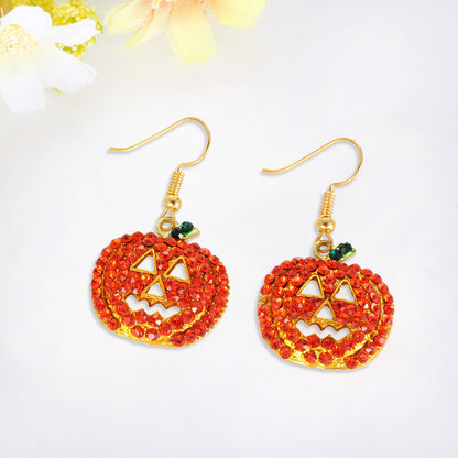 iWenSheng Halloween Pumpkin Earrings Red - Hypoallergenic Crystal Dangle Earring for Women Holiday Night Costume Jewelry Smiling Face Pumpkin Drop Earrings, Fun and Festive