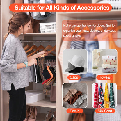 Hat Rack for Baseball Caps Hat Organizer Holder for Hanger & Room Closet Display, 2Pack 10 Hat Storage Clips for Hang Ball Caps Winter Beanie & Accessories, for Men, Women Gift (2PC Black)