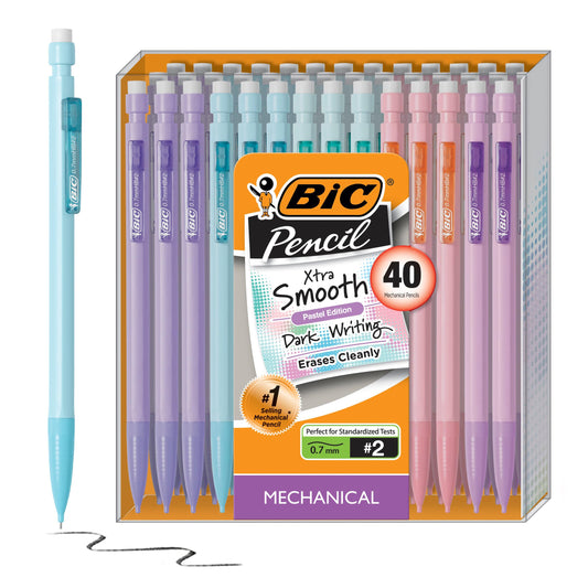 BIC Xtra Smooth Mechanical Pencil with Erasers, 0.7 mm Point, Refillable, 40-Count Pack