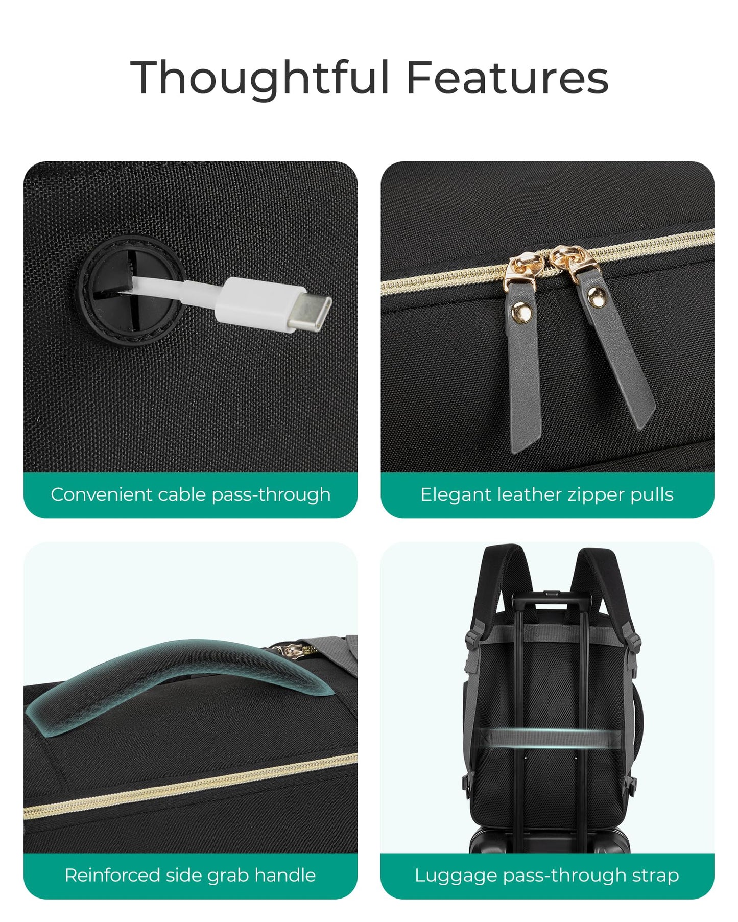 BAGSMART Travel Backpack for Women, 35L Carry-On Backpack Fits 17.3 Inch Laptop, TSA Approved Water-Resistant Weekender Gym Backpack, Black