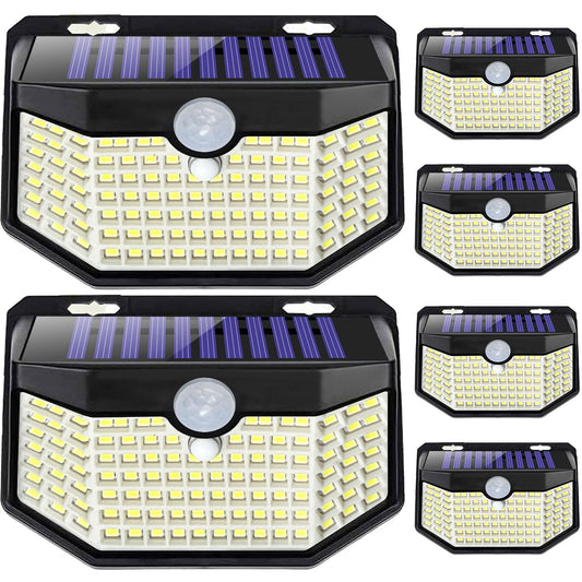 HMCITY 120 LED Outdoor Solar Lights with Motion Sensor and 3 Lighting Modes, IP65 Waterproof Wide Solar Wall Lights Ideal for Garden Patio Yard(6 Pack)