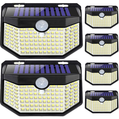 HMCITY 120 LED Outdoor Solar Lights with Motion Sensor and 3 Lighting Modes, IP65 Waterproof Wide Solar Wall Lights Ideal for Garden Patio Yard(6 Pack)