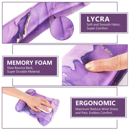 AIMSA Ergonomic Keyboard Wrist Rest and Mouse Pad with Wrist Support Set, Memory Foam Non-Slip Rubber Base, for Home, Office, Easy Typing, Pain Relief, Purple Marble