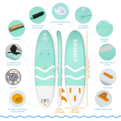 HUIIKE Inflatable Paddle Board for Adults with Accessories Included, Oar, Fins, Pump. Stand Up Paddleboard Great Stability and Resistance. 10’ x 33" x 5.9", Maximum Load 286 lb