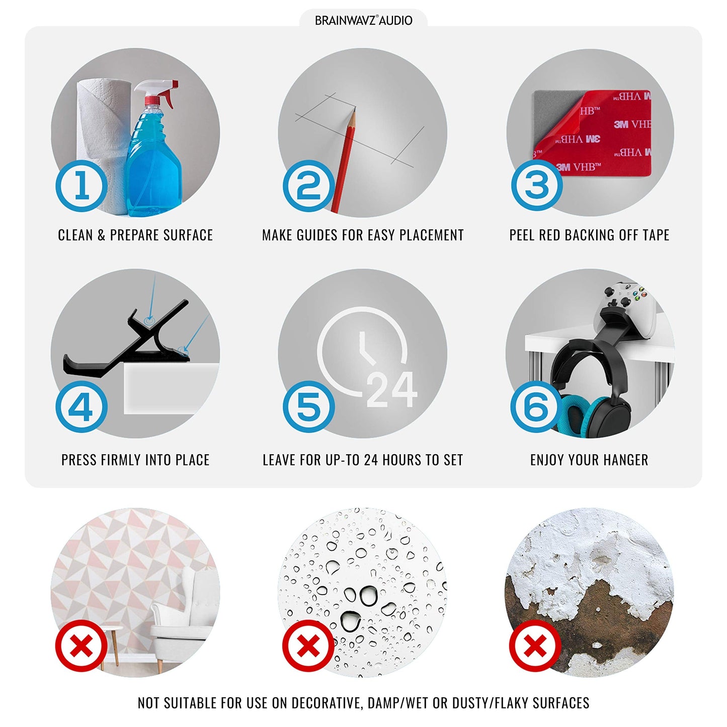 BRAINWAVZ The Titan - Desktop Gamepad Controller & Headphone Hanger Holder - Designed for XBOX ONE, PS4, PS3, Dualshock, Switch, PC, Steelseries, Steam & More, Reduce Clutter, Black