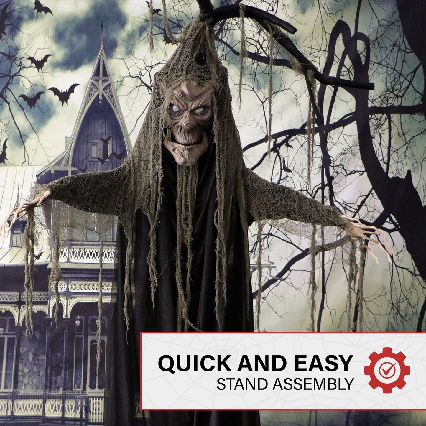 Haunted Hill Farm Life-Size Haunted Talking Tree Halloween Animatronic with Moving Mouth, Lights and Sound, Touch Activated and Battery Operated Indoor or Covered Outdoor Halloween Decorations