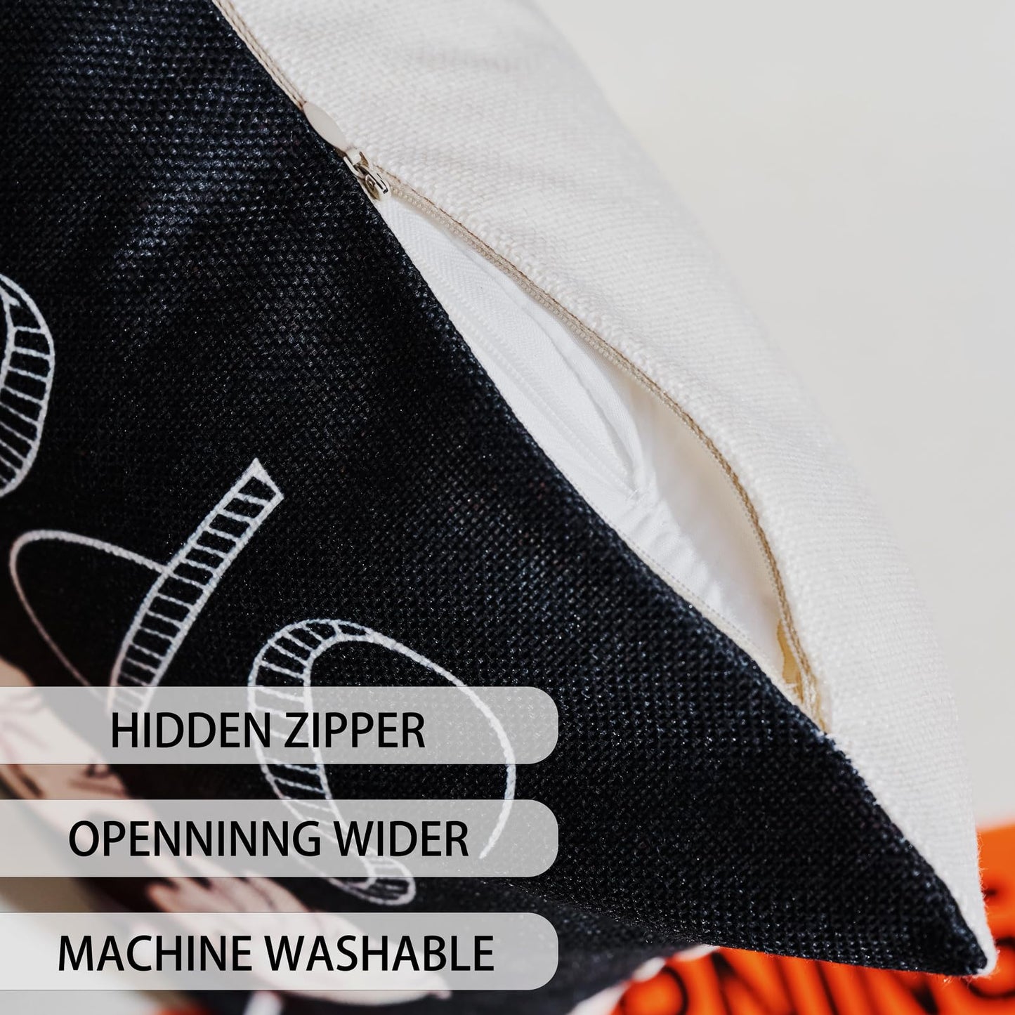 Hongsome Ghost Halloween Decor-Throw Pillow Covers 18x18 in Set of 4,Spooky Gothic Linen Pillow Case for Couch Fall Christmas Holiday Outdoor Burnt Orange Black White Decorations