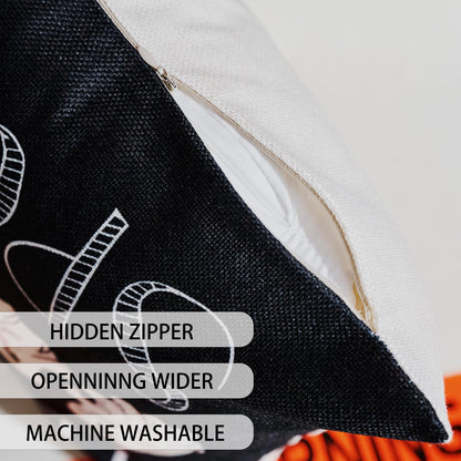 Hongsome Ghost Halloween Decor-Throw Pillow Covers 18x18 in Set of 4,Spooky Gothic Linen Pillow Case for Couch Fall Christmas Holiday Outdoor Burnt Orange Black White Decorations