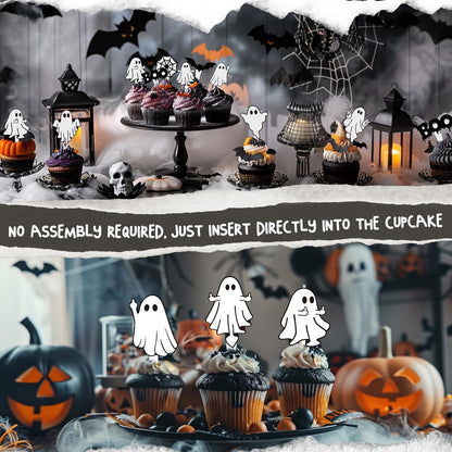 40 Pcs Ghost Cupcake Toppers - Spooky Party Decorations for Ghost-Themed Birthdays, Baby Showers, and Halloween Cakes