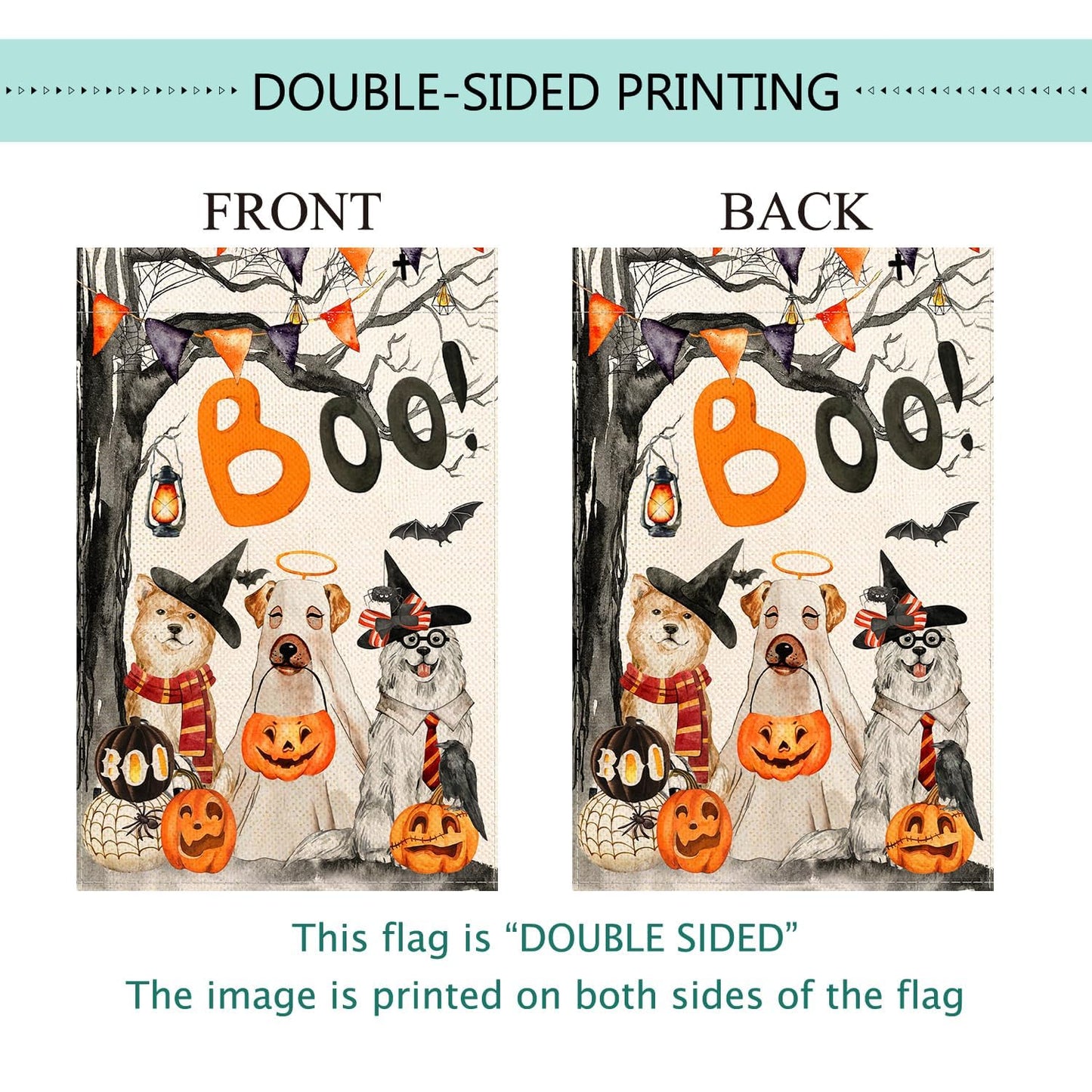 Baccessor Halloween Boo House Flag Vertical Double Sided,Scary Pumpkin Ghost Spooky Dog 28 x 40 Inch Burlap Welcome Yard Flag for Halloween Farmhouse Holiday Yard Outdoor Decoration