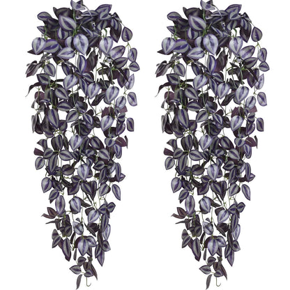 BLEUM CADE Fake Hanging Plants, 2pcs Artificial Hanging Plant, Faux Deep Purple Vines Hanging Plant for Wall Home Living Room Indoor Outdoor Halloween Decor (No Baskets)