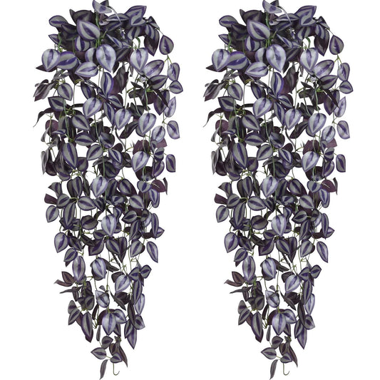 BLEUM CADE Fake Hanging Plants, 2pcs Artificial Hanging Plant, Faux Deep Purple Vines Hanging Plant for Wall Home Living Room Indoor Outdoor Halloween Decor (No Baskets)