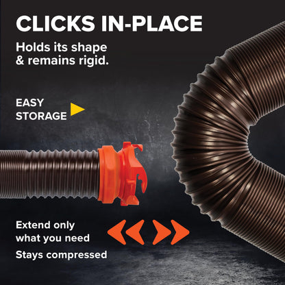 Camco RhinoFLEX 10’ RV Sewer Hose Extension - Features Collapsible Design for RV Storage - Includes Pre-Attached Lug & Bayonet Fitting -Heavy Duty Polyolefin & Reinforced w/Steel Wire (39774)
