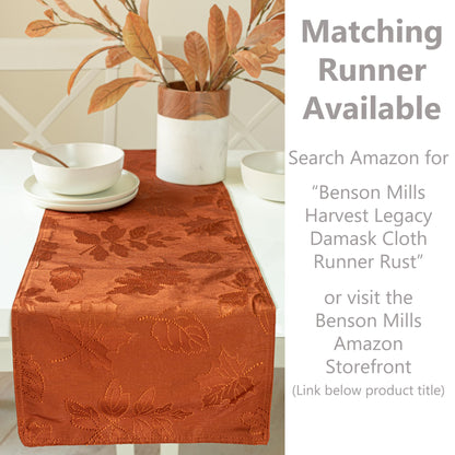 Benson Mills Harvest Legacy Damask Fabric Table Cloth Fall, Harvest, and Thanksgiving Tablecloth (Rust/Burnt Orange, 70" Round)