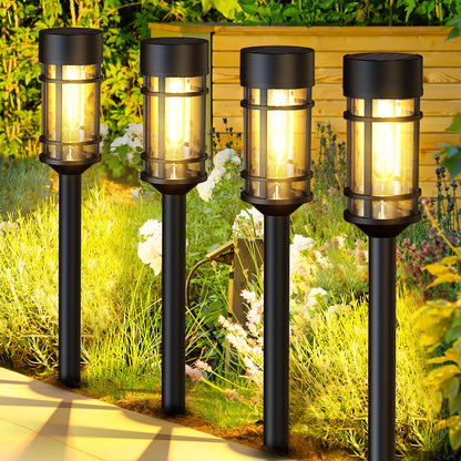 ILANCK 8 Pack Solar Pathway Lights Outdoor, Waterproof Solar Lights Outdoor with Metal & Glass Design - Auto On/Off, Long-Lasting, Landscape Lighting for Garden, Yard, Lawn, Driveway, Walkway