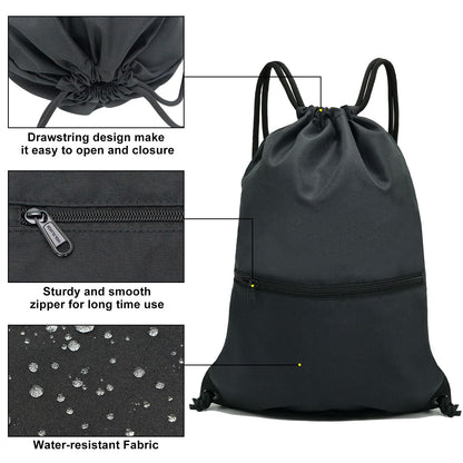 HOLYLUCK Drawstring Backpack Bag Sport Gym Sackpack - black