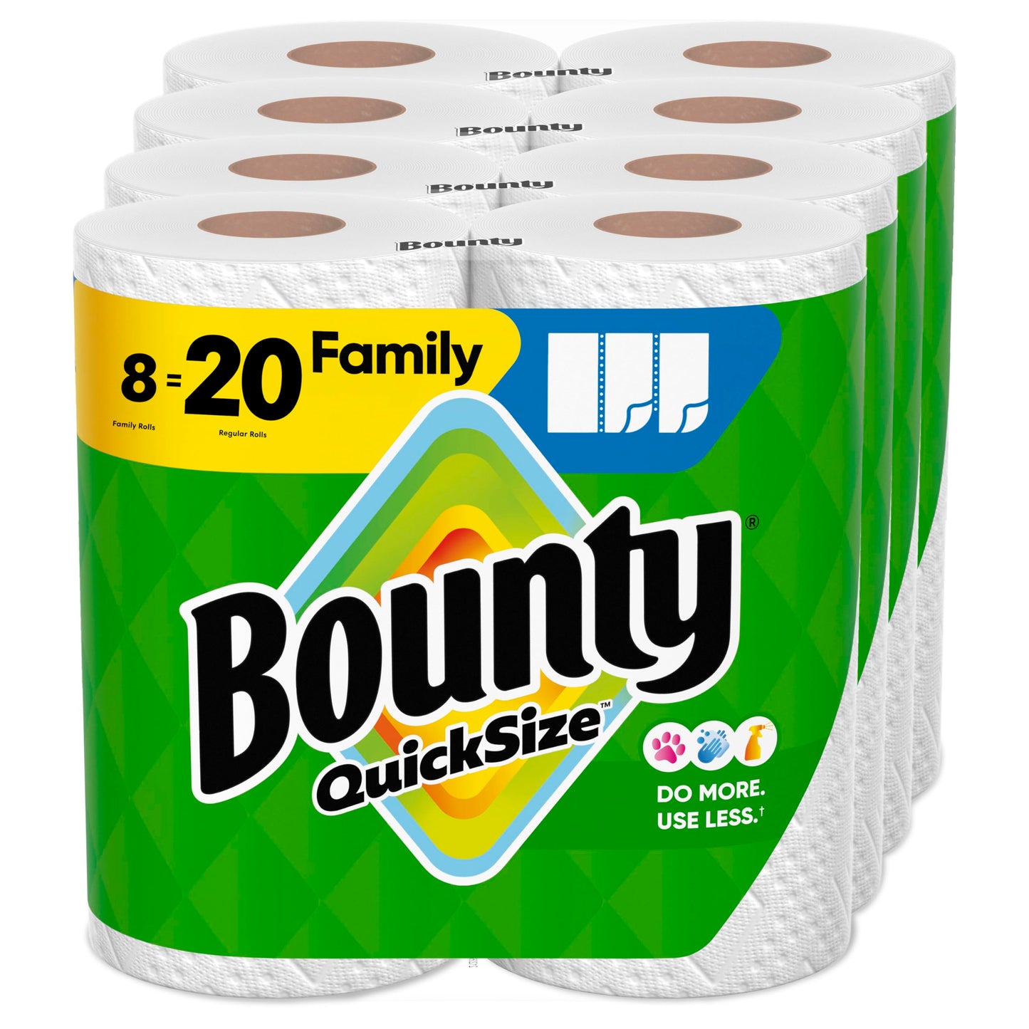 Bounty Quick Size Paper Towels, White, 8 Family Rolls = 20 Regular Rolls