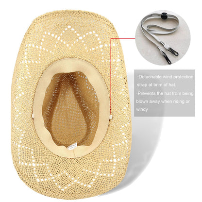 Women's Western Cowgirl Hat Men's Cowboy Hat Straw Cowboy Hat Woven Sun Hat Western HatUnique Two Decorative Bands (US, Alpha, One Size, X-Large, Beige-Eyestone)