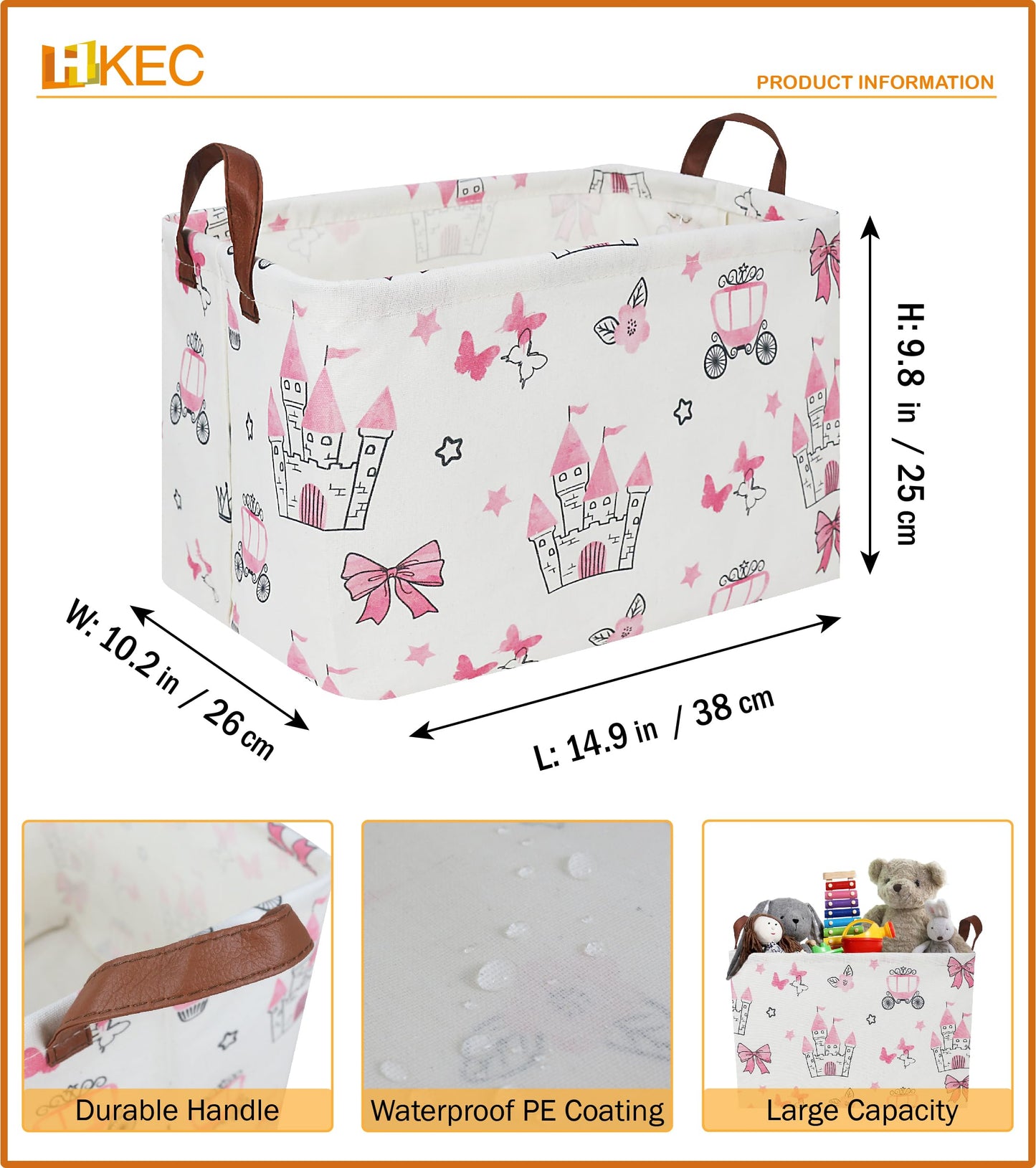 HKEC Rectangle Storage Basket with Handles,Collapsible Storage Bin,Books Box,Gift Basket(Pink Princess)