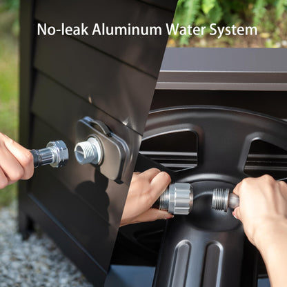 AQUAZILLA Metal Garden Hose Reel Deck box, Durable Steel Garden Hose Storage Box Cabinet, 150ft 5/8" Garden Hose Capacity. - Hose guide Manual Rewind, No-leak aluminum water connections