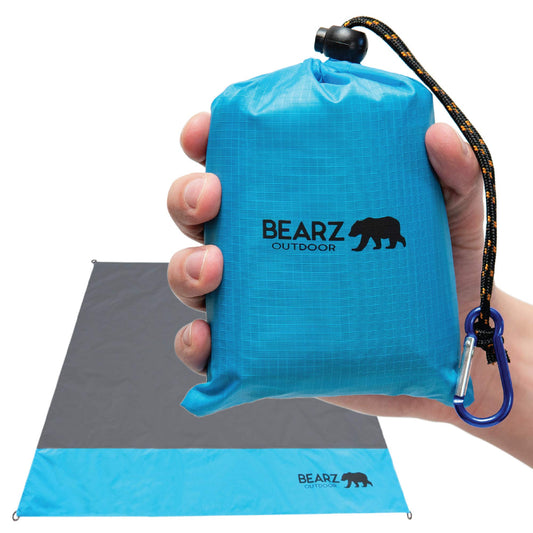 BEARZ Outdoor Pocket Blanket - Beach Blanket Waterproof Sandproof, Picnic Blankets Waterproof Foldable, Lightweight & Compact for Hiking, Camping, Travel, Festival Accessories (Blue)