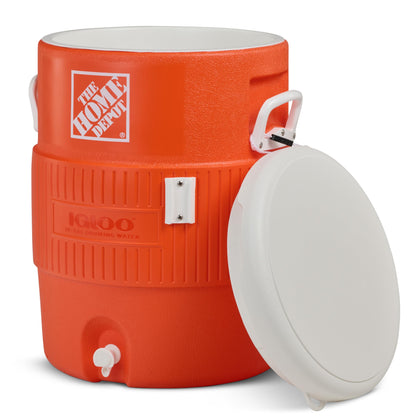 Igloo 10 Gallon Portable Sports Cooler Water Beverage Dispenser with Flat Seat Lid, Insulated Beverage Dispenser, Orange/White