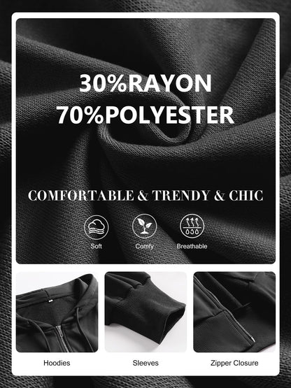 ANRABESS Women's Zip Up Hoodies Cropped Sweatshirts Casual Zip Jackets 2025 Fashion Trendy Fall Outfits Black Large