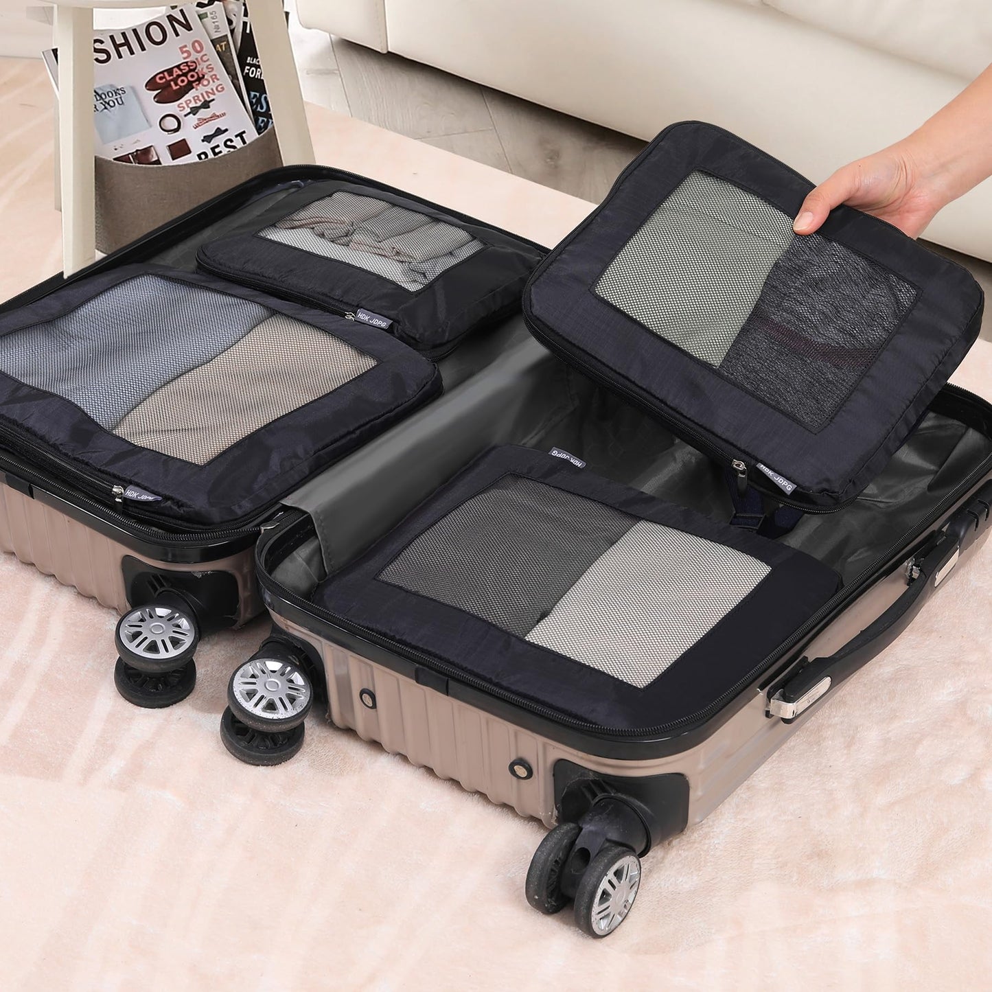 HDKJDPG Ultralight Compression Packing Cubes Travel for Suitcases ，Compressible Mesh Packing Cubes for Travel Women Packing Organizers 4 Set