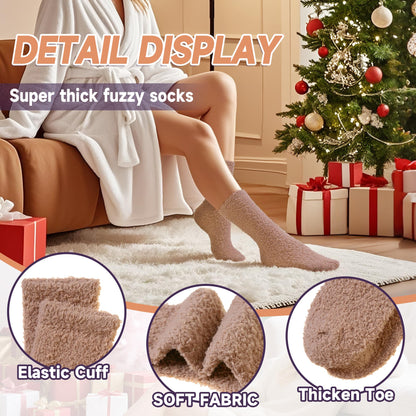AMENLAN Women Fuzzy Slipper Socks Winter Microfiber Soft Cozy Plush Fluffy Socks Warm Comfy Thermal Home Sleeping Socks (Black/White/Grey/Khaki/Brown)