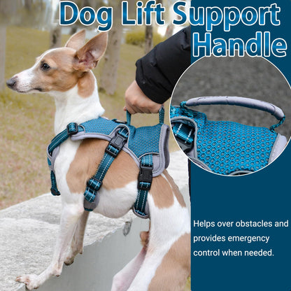 BELPRO Multi-Use Support Dog Harness, Escape Proof No Pull Reflective Adjustable Vest with Durable Handle, Dog Walking Harness for Big/Active Dogs (Blue, L)