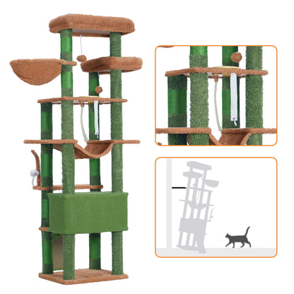 Heybly Tall Cat Tree,78 inch Multi-Level Cat Tower for Indoor Cats,2 Widened Plush Perches Cat Condo with Scratching Board and Big Caves HCT033CA