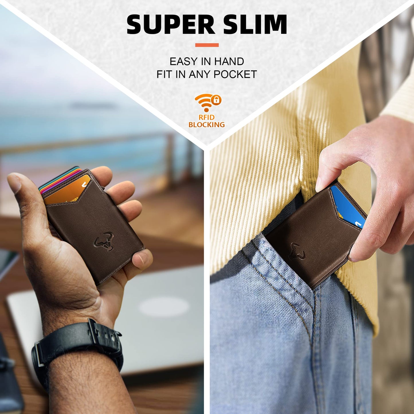 BULLIANT Men Wallet Gift Boxed,Slim Front Pocket Wallet Money Clip Card Holder 3.8"x2.7",Pop-up Access