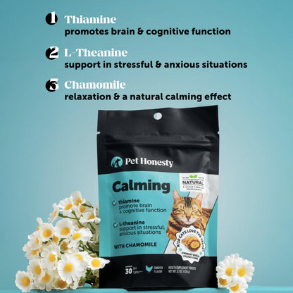 Calming Chews for Cats - Cat Anxiety Relief + Helps Reduce Stress - Behavioral Support & Promotes Relaxation for Travel, Boarding, Vet Visits, Separation Anxiety - Chicken (30-Day Supply)