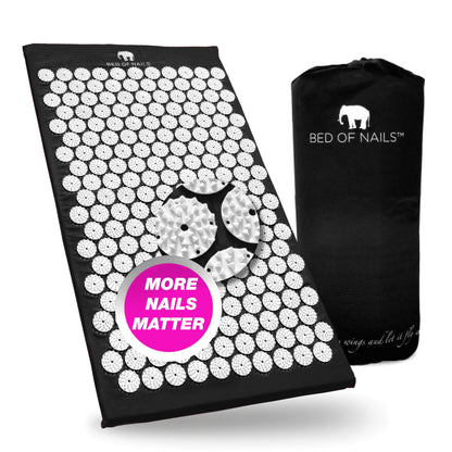 BED OF NAILS The Original Premium Acupressure Mat, 8,820 Acupuncture Pressure Points for Back Pain Relief, Increased Energy, Relaxation, FSA/HSA Eligible, with Drawstring Bag, 29 x 16 x 1, Jet Black