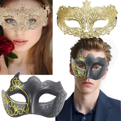 Arlai Couples Masquerade Mask Set, Man & Women Mask Venetian Besties-Prom for Mardi Gras,Christmas decorations, Halloween and Parties Costume Mask