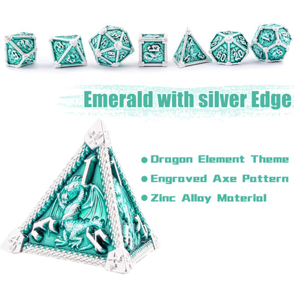 AUSTOR 7-Die Metal DND Dice Set Dungeons and Dragons Polyhedral Roll Playing Dice with Box D20 D12 D10 D% D8 D6 D4 for Pathfinder MTG RPG Board Games