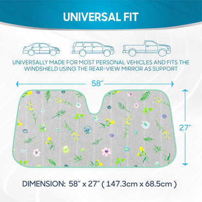 BDK Pastel Flowers Front Windshield Sunshade Accordion Folding Style Auto Shade for Cars Trucks SUVs Vans Blocks UV Rays Sun Visor Protector Easy Setup Keeps Your Vehicle Cool (58" x 27")