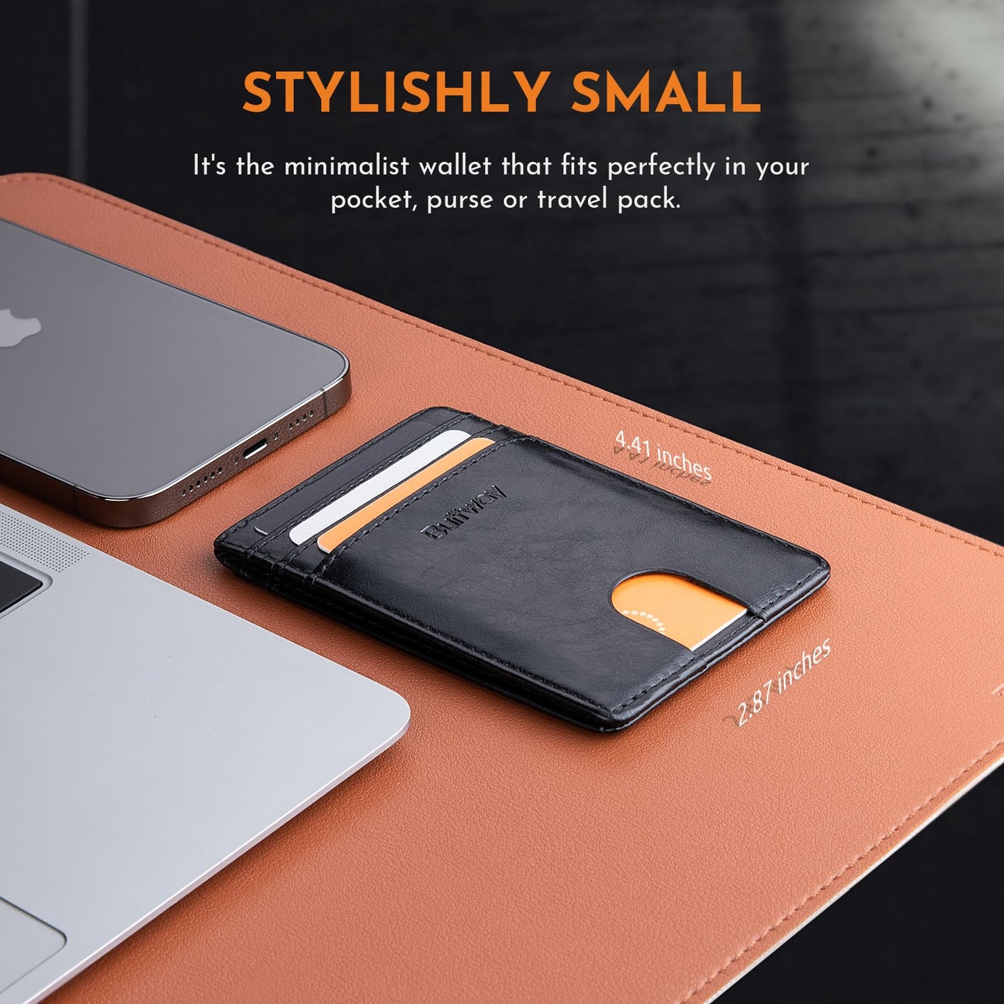 Buffway Mens Slim Wallet, Minimalist Thin Front Pocket Leather Credit Card Holder with RFID Blocking for Work Travel - Seattle Black