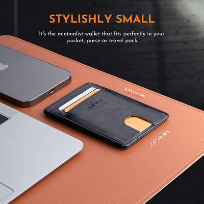 Buffway Mens Slim Wallet, Minimalist Thin Front Pocket Leather Credit Card Holder with RFID Blocking for Work Travel - Seattle Black