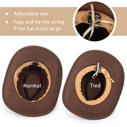 Womens Classic Roll Up Western Cowboy Hat Wide Brim Felt Fedora Hat for Men Brown